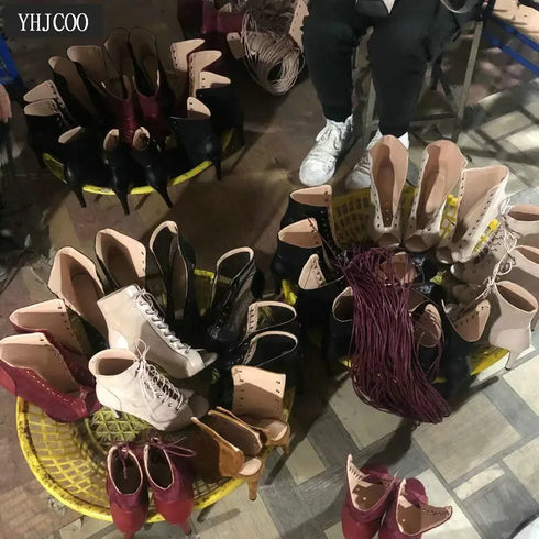 Sexy High Heels Hollow Mesh Sandals for Summer Fashion Comfort Peep Toe Stilettos Jazz Dance Female Shoes Plus Size