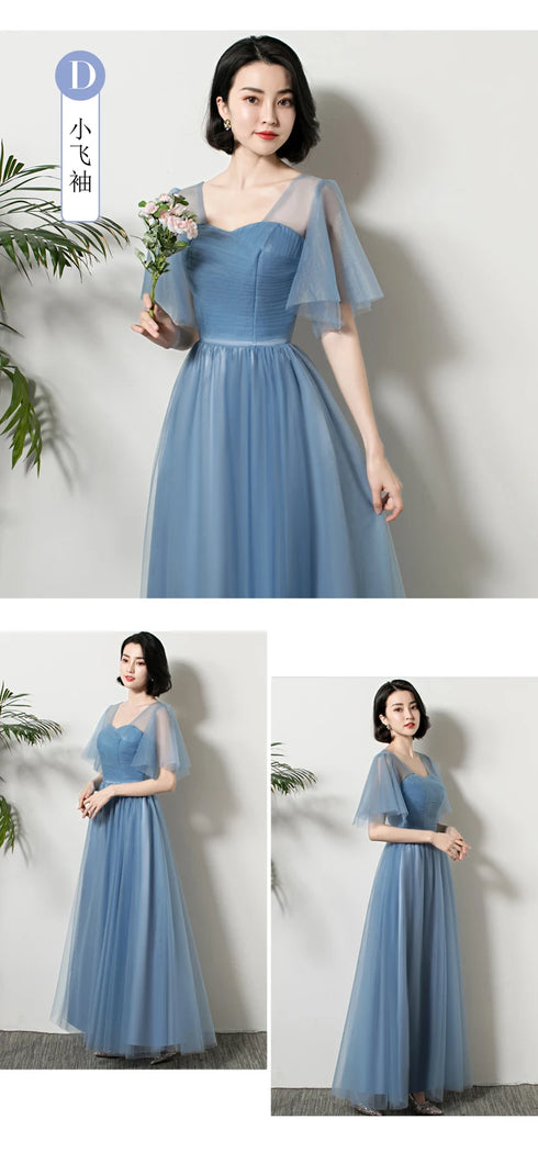 Bridesmaid Dress Elegant Ankle Length Tulle Ball Gown With Pleat Sash Built In Bra Prom Bridal Gown