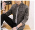 Men's Retro Motorcycle Denim Jacket with Stand Collar, Long Sleeve Zippered Casual Outerwear for Spring and Autumn Fashion