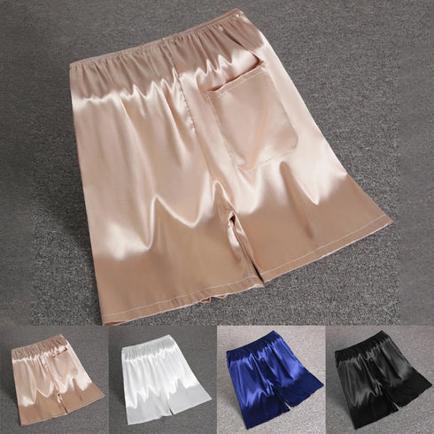 Men Elastic Waist Silk Satin Pajamas Shorts Nightwear Bottoms