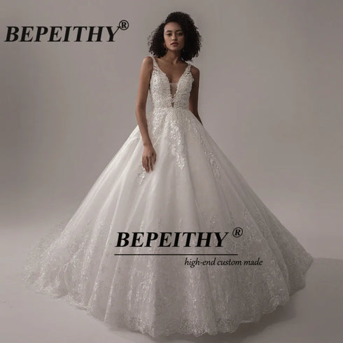 BEPEITHY Customized V Neck Sleeveless Wedding Dresses A Line Bridal Gown