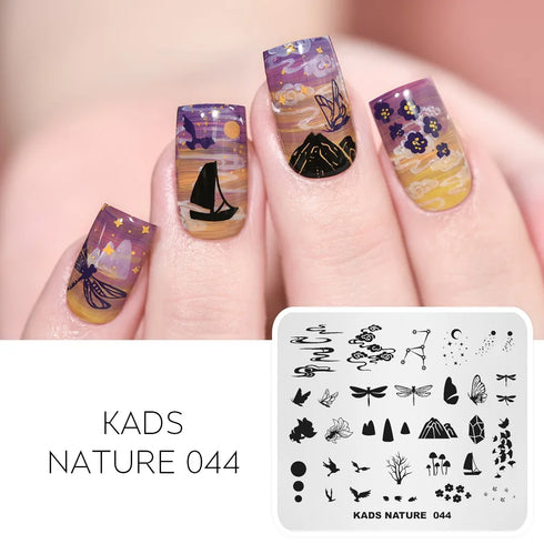 Nature-Inspired Nail Art Stamping Plate Set with Butterfly and Mountain Range Designs for DIY Manicure Enthusiasts