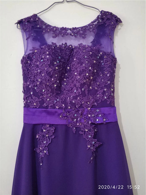 Bridesmaid Dress A-Line Chiffon Beading Applique Backless Floor Length Evening Dress
