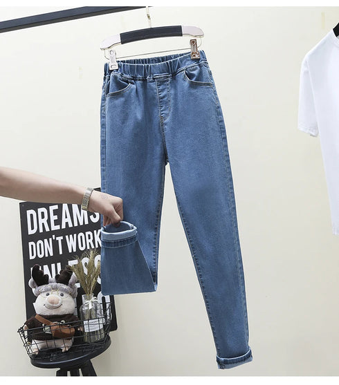 Vintage High Waist Stretch Skinny Jeans for Women – Trendy Pencil Pants with Elastic Band, Perfect for Fall Outfits and Casual Wear, Available in Plus Sizes 5XL and 6XL