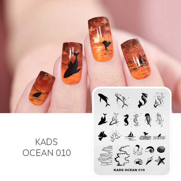 Dolphin and Mermaid Ocean Series Stamping Nail Art Template - KADS Nail Tools with Conch and Fish Designs for Stunning Nail Art Creations