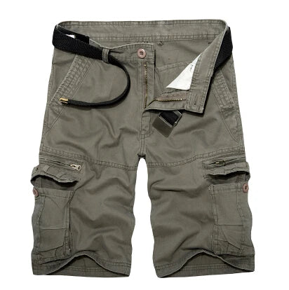 Summer Mens Knee Length Cotton Cargo Shorts Casual Bermuda Trousers