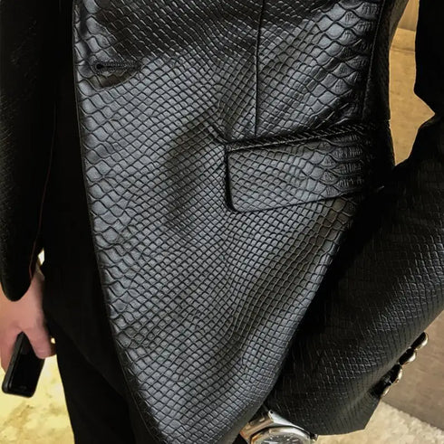 Stylish Slim Fit PU Leather Blazer Jackets for Men - Casual Business Suit Coats in 4XL Size for Autumn and Winter Wear