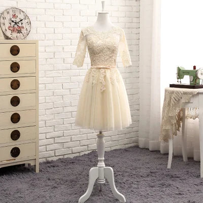 Bridesmaid Dress Elegant Floor-Length Organza Backless Lace With Built-In Bra Bridesmaid Dress Lace Appliques