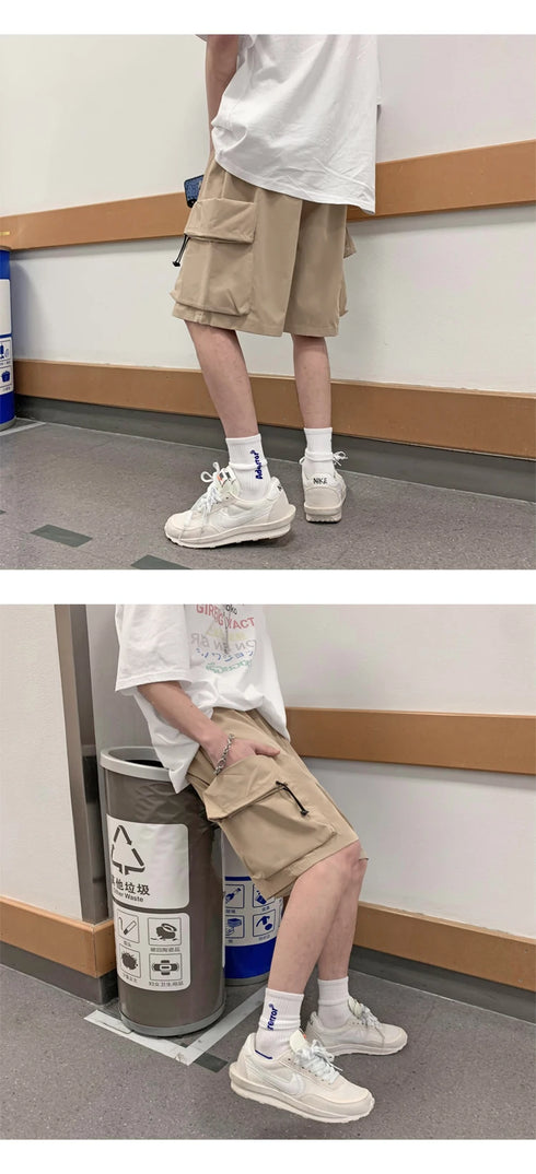 Men Casual Shorts Solid Leisure Summer Oversize Multi-pockets Cargo Trousers Streetwear