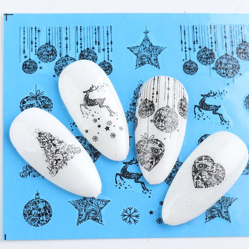 Winter Wonderland Nail Art Stickers with Snowflakes, Cute Santa, Snowman, and Winter Birds for Festive Manicure Decoration - 4pcs Set of Water Transfer Sliders and Temporary Tattoos