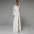 Asymmetrical Side Slit Wedding Dress Long Sleeve Bridal Gown