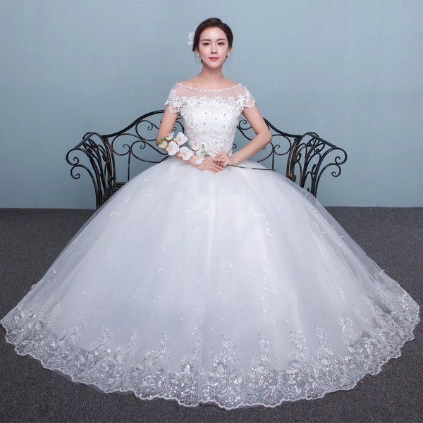 Customize Embroidery Wedding Dress Lace Up Bride Plus Size Ball Gowns
