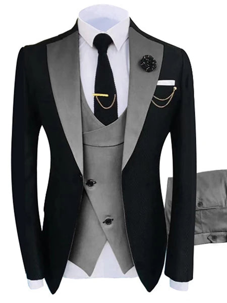 Luxury Men's Tuxedo Suit Set for Special Occasions - Stylish 3-Piece Ensemble with Jacket, Trousers, and Vest for Parties and Weddings