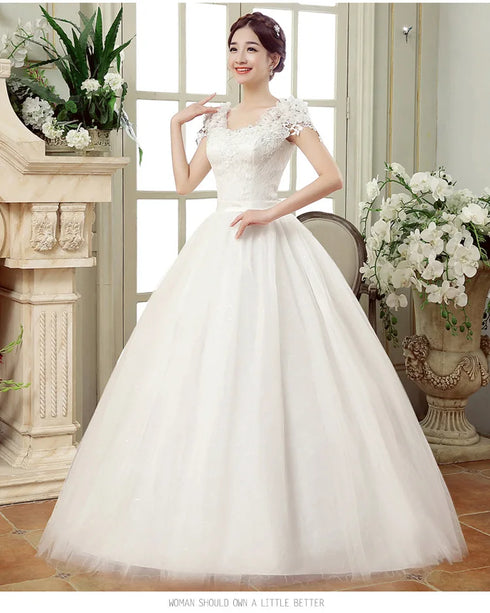 Customized Large Size Wedding Dress Ball Gowns Bride Embroidery Lace Up Flower Dresses