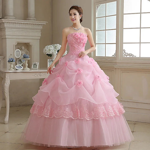 Customized Bride Wedding Dress Lace Up Tube Top Ball Gowns