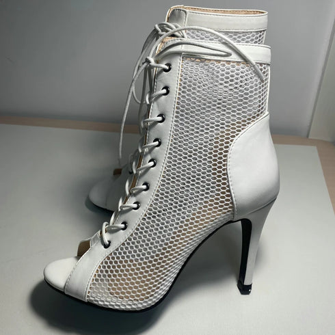 Sexy High Heels Hollow Mesh Sandals for Summer Fashion Comfort Peep Toe Stilettos Jazz Dance Female Shoes Plus Size