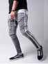 Men's Skinny Denim Biker Jeans with Ripped Pencil Design and Side Stripes - Trendy Hip-Hop Slim Trousers for Stylish Outfits