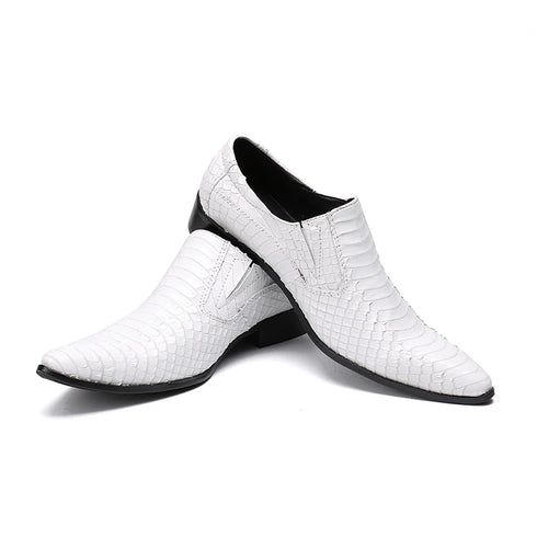 White Snake Skin Genuine Leather Men's Party Wedding Loafers