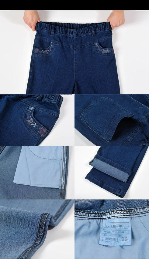 Autumn Casual Loose Fit Straight Leg Jeans for Middle-Aged Women with Pocket Embroidery - Perfect for Fall Outfits with Jeans and Everyday Style