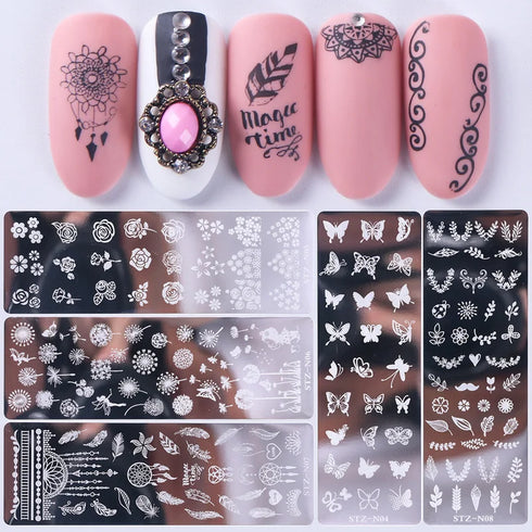 Retro Floral and Butterfly Nail Art Stamping Plate with Snowflake and Animal Designs - Creative Nail Templates for Stunning Manicures