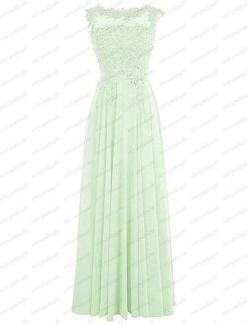 Bridesmaid Dress A Line Chiffon With Applique Beading Backless Floor Length Lace Up Bridal Dress