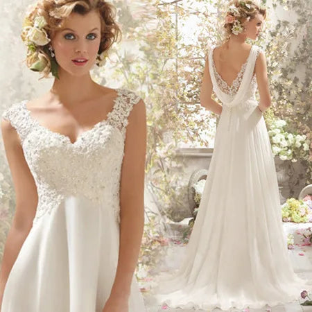 Backless Wedding Dress Vneck Lace Ball Gown Court Train Sleeveless Elegant Aline Timeless