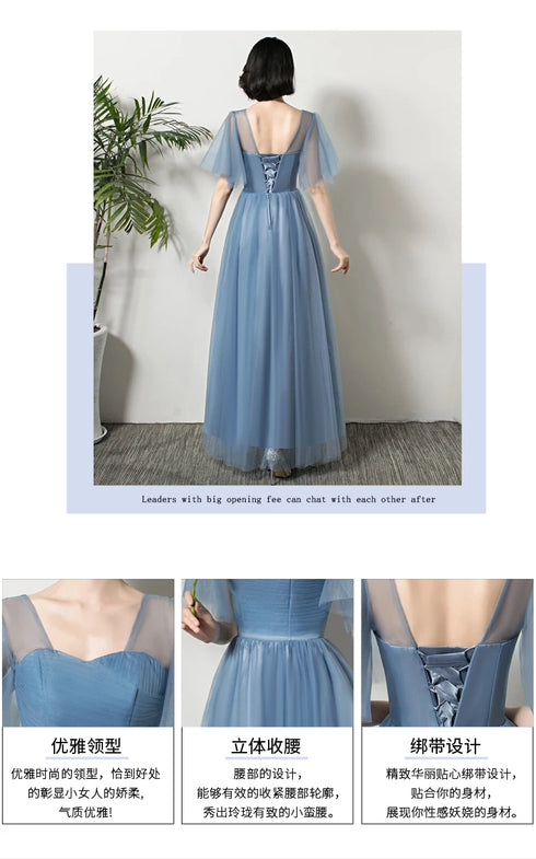 Bridesmaid Dress Elegant Ankle Length Tulle Ball Gown With Pleat Sash Built In Bra Prom Bridal Gown