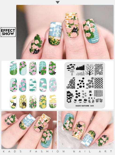Nature-Inspired Nail Art Stamping Plate Set with Butterfly and Mountain Range Designs for DIY Manicure Enthusiasts
