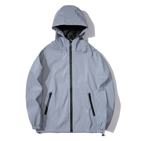 Reflective Windbreaker Jackets for Men - Waterproof Hooded Zipper Coats Perfect for Hip Hop Dancers and Casual Outfits