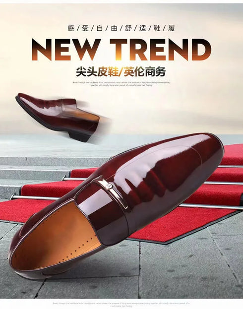 Elegant Breathable Oxford Leather Shoes for Men - Perfect Formal Flats for Office, Weddings, and Daily Wear - Comfortable Slip-On Design with Pointed Toe and Rubber Outsole