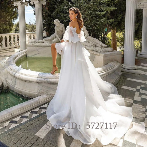 Fashion Sweetheart Puff Sleeves Bridal Gowns A-Line Dress