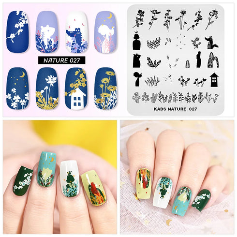 Nature-Inspired Nail Art Stamping Plate Set with Butterfly and Mountain Range Designs for DIY Manicure Enthusiasts
