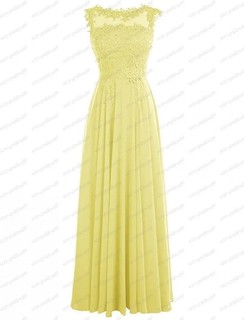 Bridesmaid Dress A-Line Chiffon Beading Applique Backless Floor Length Evening Dress