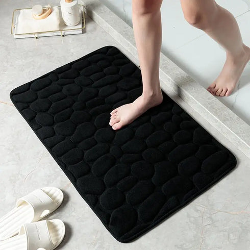 Cobblestone Embossed Bath Mat Water Absorption Non-Slip Memory Foam Washable Rug