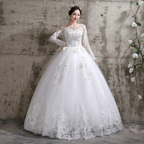 Wedding Dress Long Sleeve Ball Gown Luxury Lace Plus Size