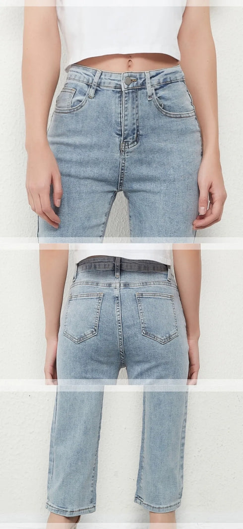 Fashionable Women's Mid Waist Straight Leg Pencil Jeans - Vintage Denim Trousers for Casual Fall Outfits and Stylish Jean Looks