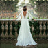 Customized White Chiffon Boho Wedding Dress Beach Three Quarter Sleeves Lace Bridal Gown Backless V Neckline