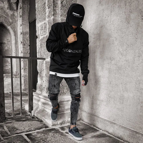 Men's Distressed Ripped Biker Jeans - Slim Fit Moto Denim Pants