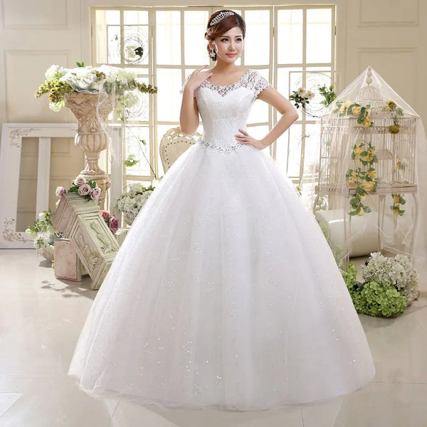Ball Gown Embroidered Wedding Dress With Lace Up Back And Floral Appliques Plus Size