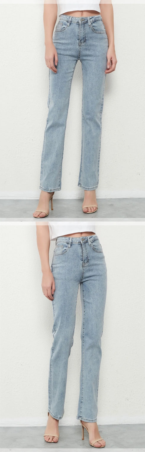 Fashionable Women's Mid Waist Straight Leg Pencil Jeans - Vintage Denim Trousers for Casual Fall Outfits and Stylish Jean Looks