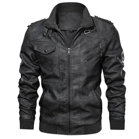 Men's Casual PU Leather Motorcycle Jacket for Autumn and Winter - Stylish Biker Coat with Detachable Hood and Zipper Closure