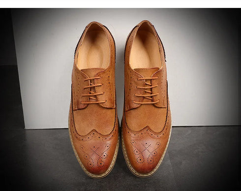 Elegant Men's Oxford Brogue Lace-Up Shoes for Business, Weddings, and Formal Occasions - Stylish Bullock Dress Footwear