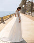 Elegant Maternity Wedding Dress Chiffon Lace 3/4 Sleeve Bridal Gown with Sweep Train