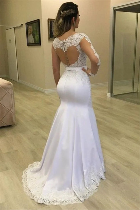 Sheer Long Sleeves Mermaid Wedding Dresses Two Pieces Gowns