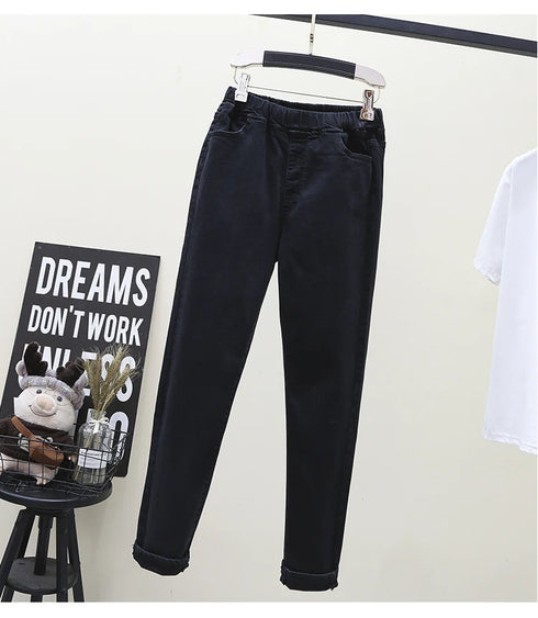 Vintage High Waist Stretch Skinny Jeans for Women – Trendy Pencil Pants with Elastic Band, Perfect for Fall Outfits and Casual Wear, Available in Plus Sizes 5XL and 6XL