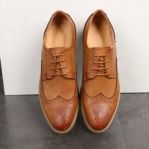 Elegant Men's Oxford Brogue Lace-Up Shoes for Business, Weddings, and Formal Occasions - Stylish Bullock Dress Footwear