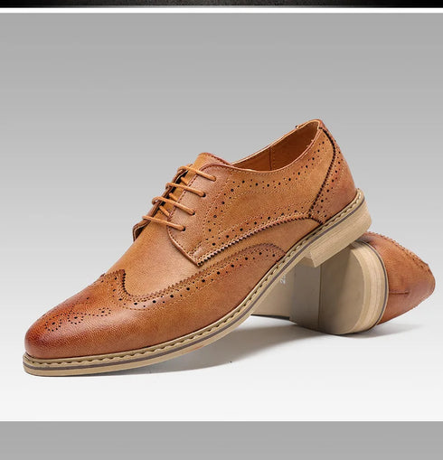 Elegant Men's Oxford Brogue Lace-Up Shoes for Business, Weddings, and Formal Occasions - Stylish Bullock Dress Footwear