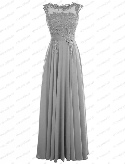 Bridesmaid Dress A-Line Chiffon Beading Applique Backless Floor Length Evening Dress