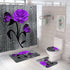 Red Rose and Butterfly Bathroom Mat and Shower Curtain Set Waterproof Eco-Friendly Design