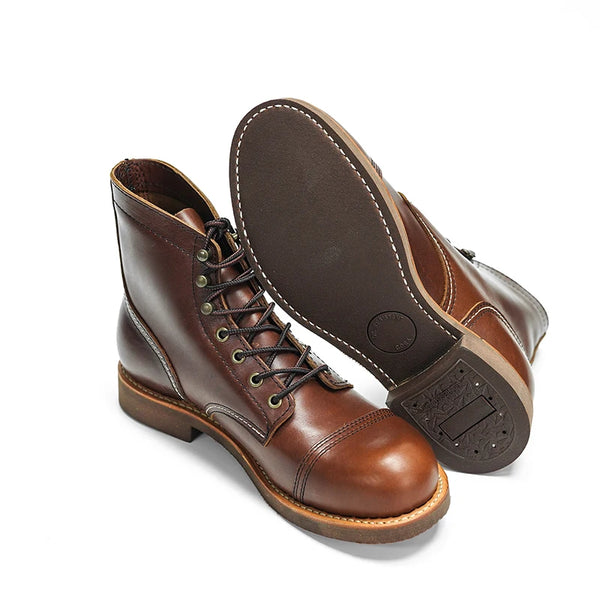 Rugged Heritage Genuine Leather Motorcycle Boots for Men - Vintage Mid-Cut Cowhide Footwear